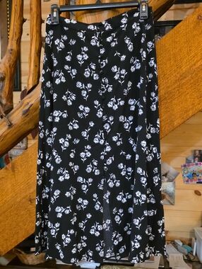 kate spade Black and White Floral A-Line Midi Skirt